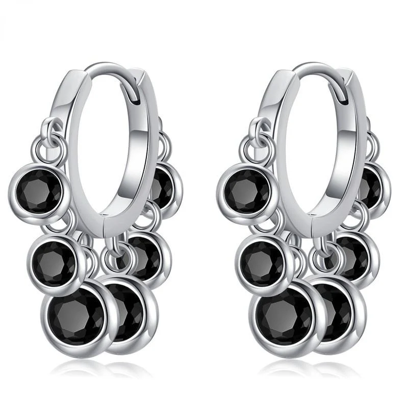 1 Paar Creolen aus 925 sterling Silber Schwarz Ohrringe Zirkonia Ohrstecker