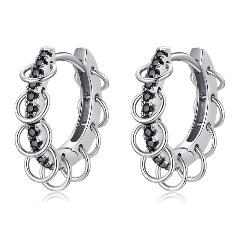 1 Paar Creolen aus 925 sterling Silber Schwarz Ohrringe Zirkonia Ohrstecker