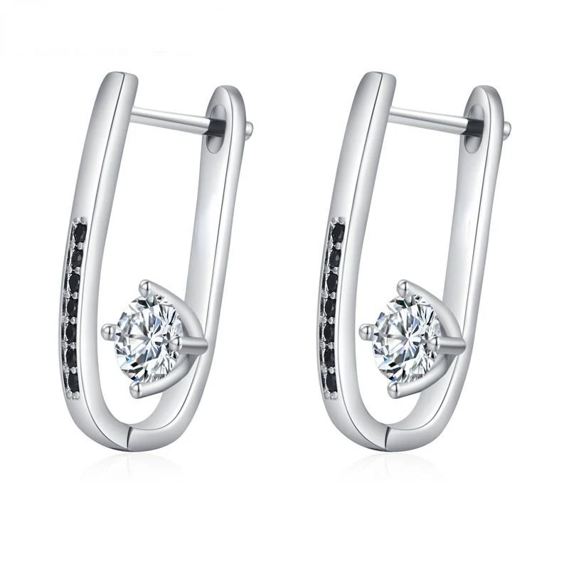 1 Paar Creolen aus 925 sterling Silber Schwarz Ohrringe Zirkonia Ohrstecker