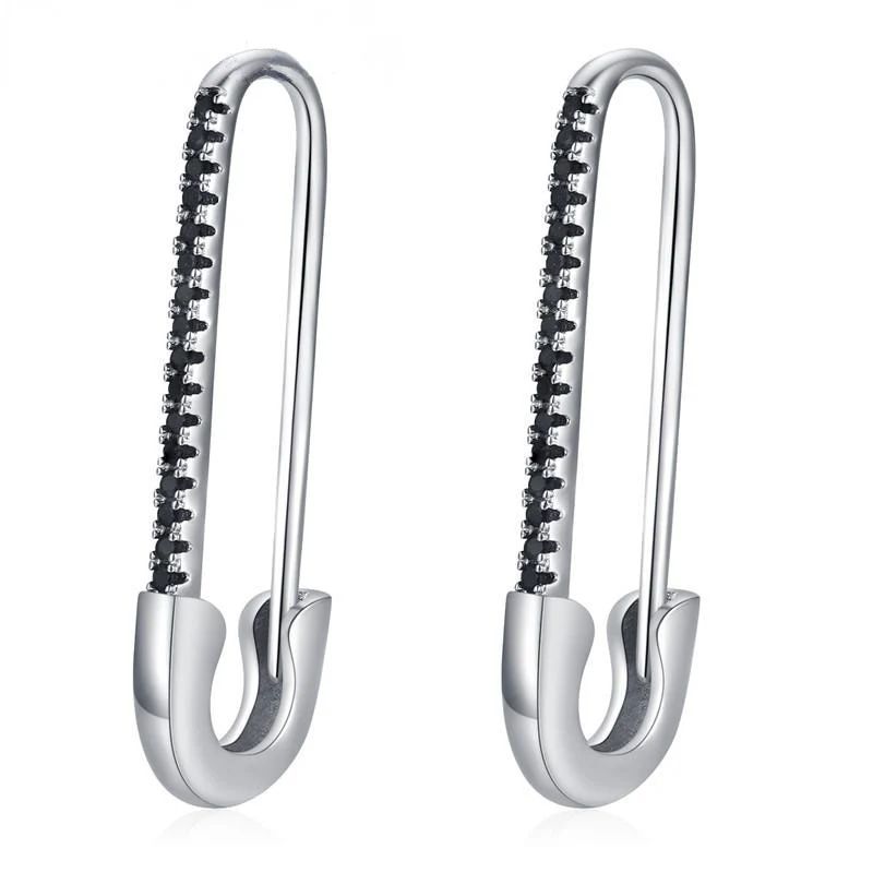 1 Paar Creolen aus 925 sterling Silber Schwarz Ohrringe Zirkonia Ohrstecker