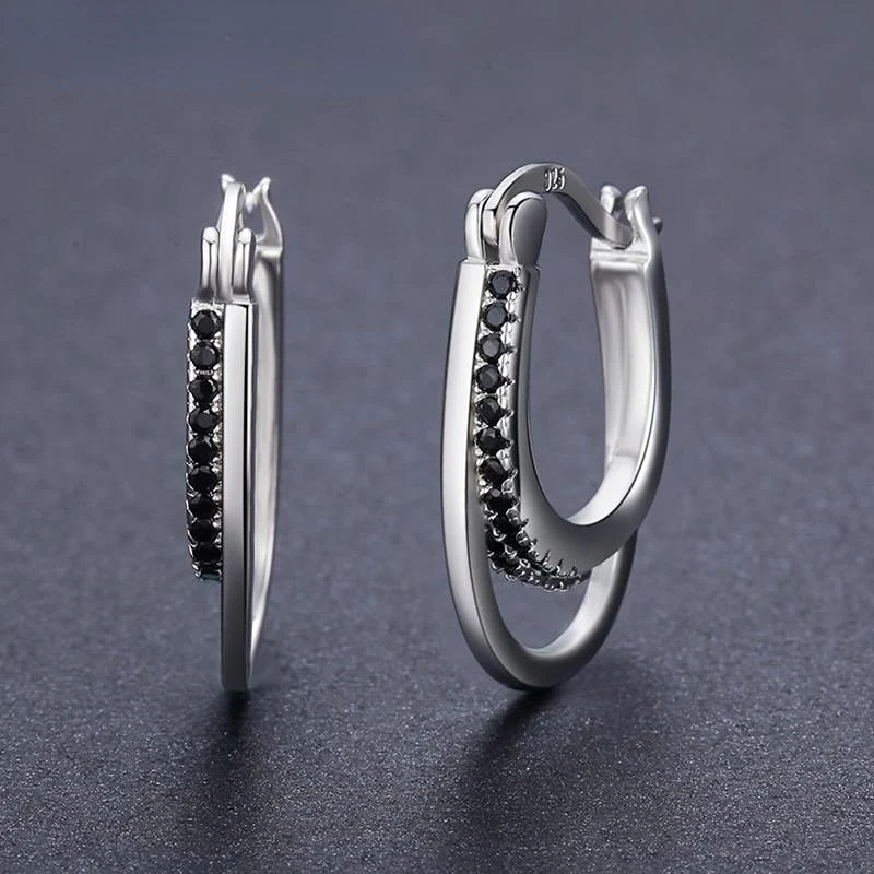 1 Paar Creolen aus 925 sterling Silber Schwarz Ohrringe Zirkonia Ohrstecker