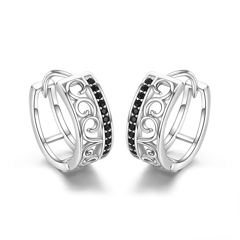 1 Paar Creolen aus 925 sterling Silber Schwarz Ohrringe Zirkonia Ohrstecker