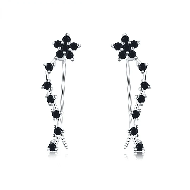 1 Paar Creolen aus 925 sterling Silber Schwarz Ohrringe Zirkonia Ohrstecker