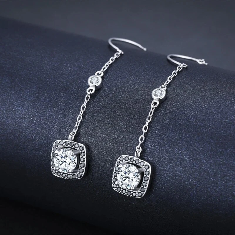 1 Paar Creolen aus 925 sterling Silber Schwarz Ohrringe Zirkonia Ohrstecker