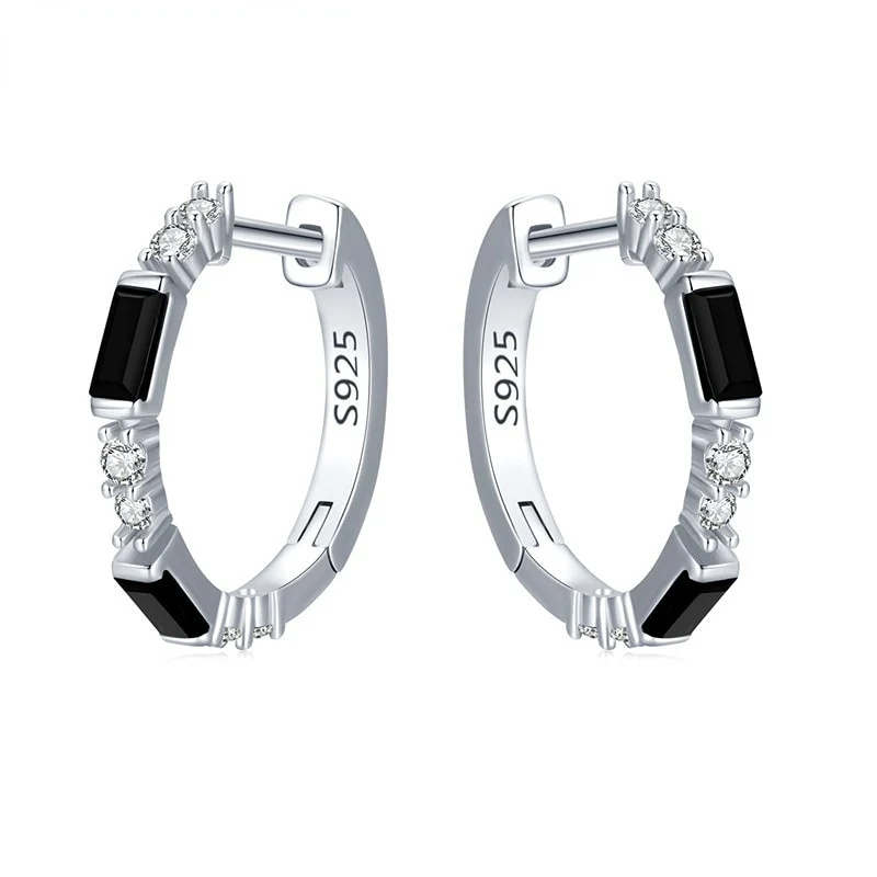 1 Paar Creolen aus 925 sterling Silber Schwarz Ohrringe Zirkonia Ohrstecker