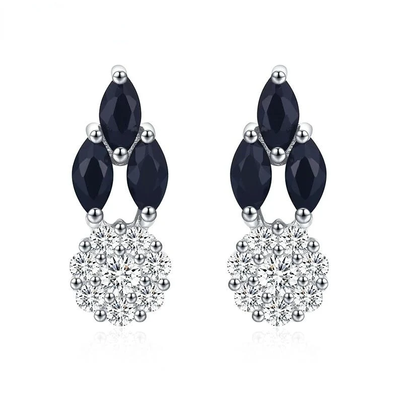 1 Paar Creolen aus 925 sterling Silber Schwarz Ohrringe Zirkonia Ohrstecker