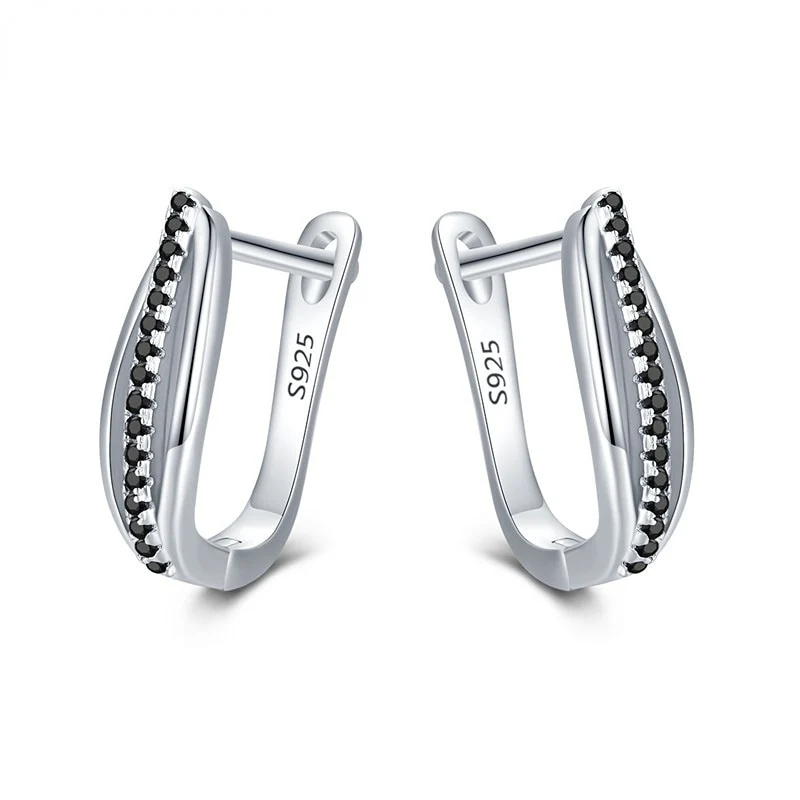 1 Paar Creolen aus 925 sterling Silber Schwarz Ohrringe Zirkonia Ohrstecker