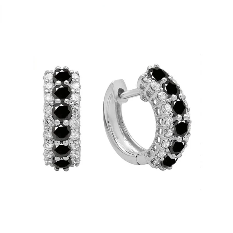 1 Paar Creolen aus 925 sterling Silber Schwarz Ohrringe Zirkonia Ohrstecker