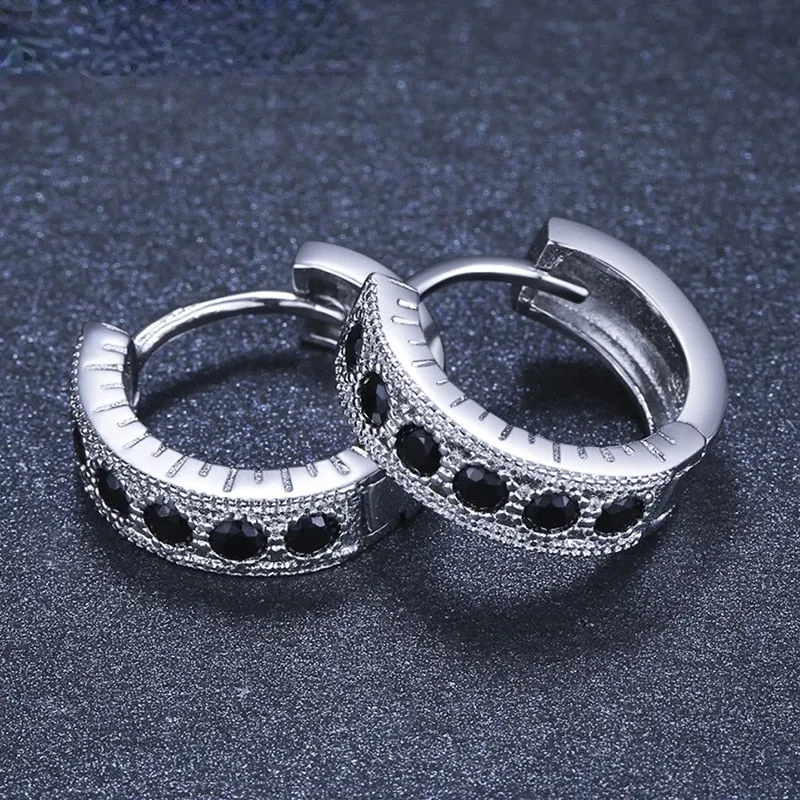 1 Paar Creolen aus 925 sterling Silber Schwarz Ohrringe Zirkonia Ohrstecker