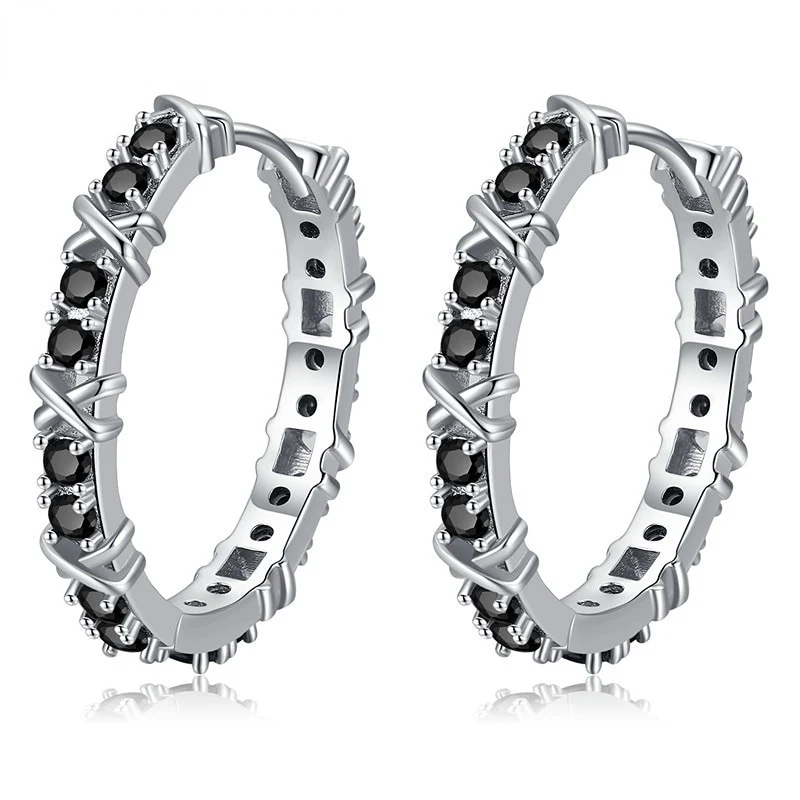 1 Paar Creolen aus 925 sterling Silber Schwarz Ohrringe Zirkonia Ohrstecker