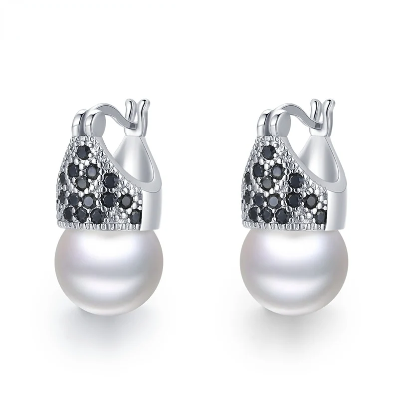1 Paar Creolen aus 925 sterling Silber Schwarz Ohrringe Zirkonia Ohrstecker