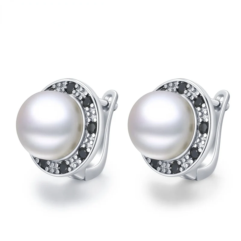 1 Paar Creolen aus 925 sterling Silber Schwarz Ohrringe Zirkonia Ohrstecker