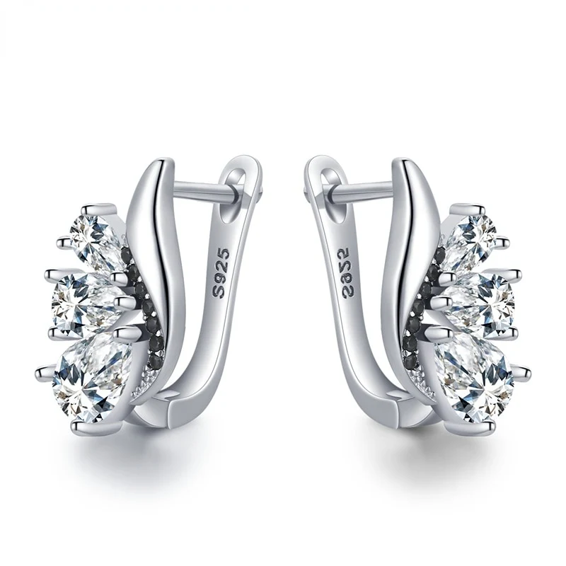 1 Paar Creolen aus 925 sterling Silber Schwarz Ohrringe Zirkonia Ohrstecker