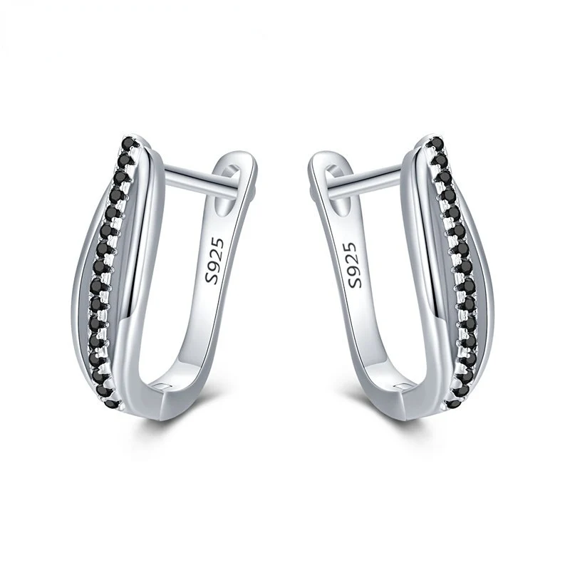 1 Paar Creolen aus 925 sterling Silber Schwarz Ohrringe Zirkonia Ohrstecker
