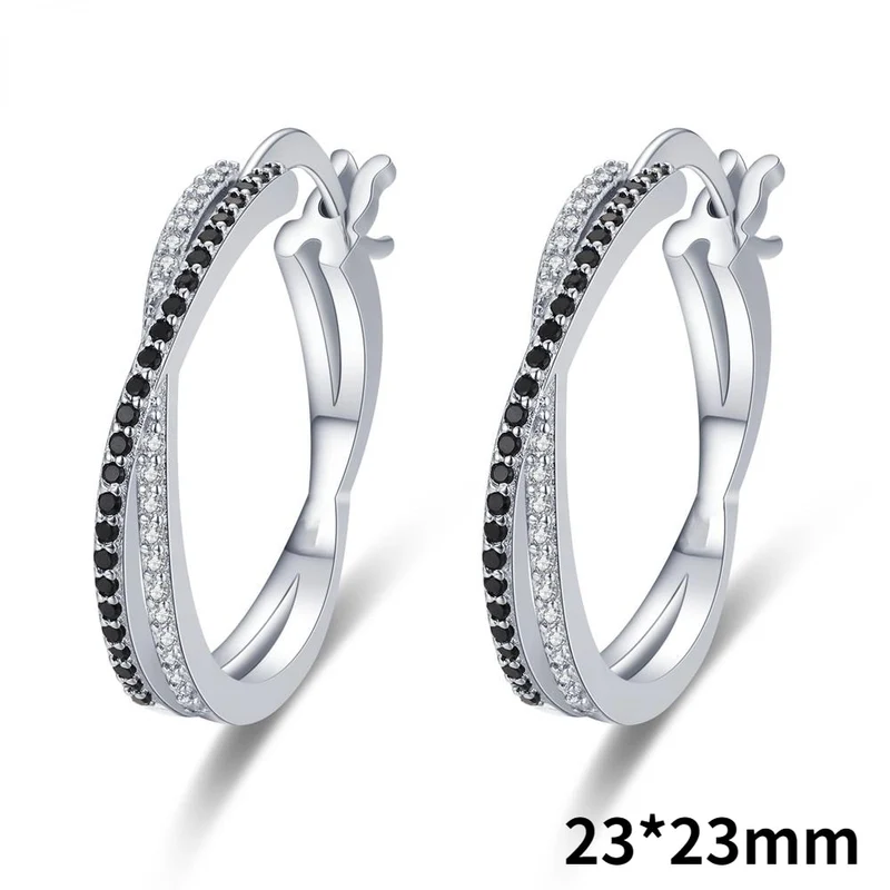 1 Paar Creolen aus 925 sterling Silber Schwarz Ohrringe Zirkonia Ohrstecker