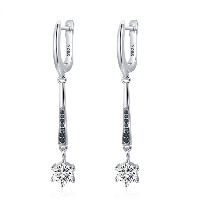 1 Paar Creolen aus 925 sterling Silber Schwarz Ohrringe Zirkonia Ohrstecker