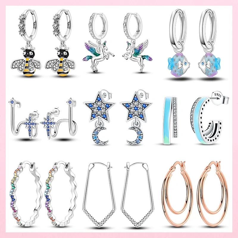 1 Paar Creolen aus 925 sterling Silber Schwarz Ohrringe Zirkonia Ohrstecker