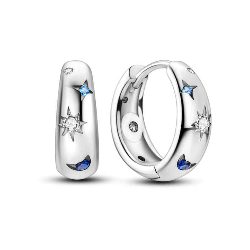 1 Paar Creolen aus 925 sterling Silber Schwarz Ohrringe Zirkonia Ohrstecker