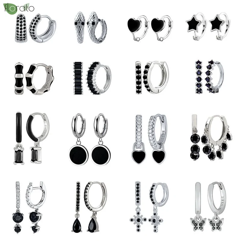 1 Paar Creolen aus 925 sterling Silber Schwarz Ohrringe Zirkonia Ohrstecker