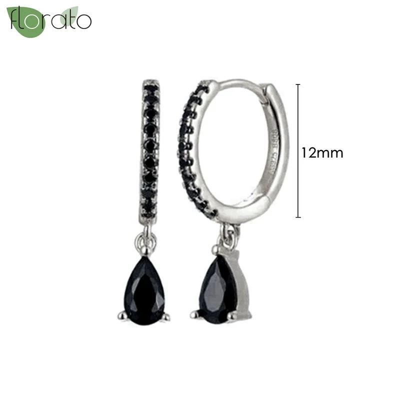 1 Paar Creolen aus 925 sterling Silber Schwarz Ohrringe Zirkonia Ohrstecker