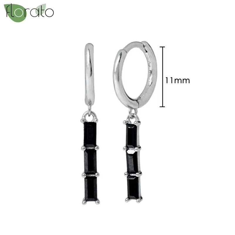 1 Paar Creolen aus 925 sterling Silber Schwarz Ohrringe Zirkonia Ohrstecker