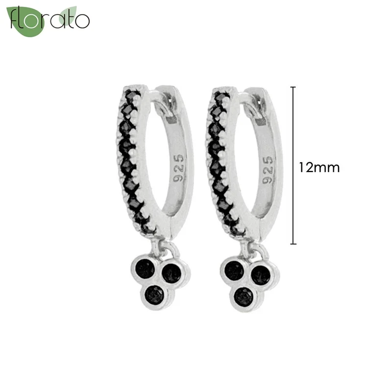 1 Paar Creolen aus 925 sterling Silber Schwarz Ohrringe Zirkonia Ohrstecker