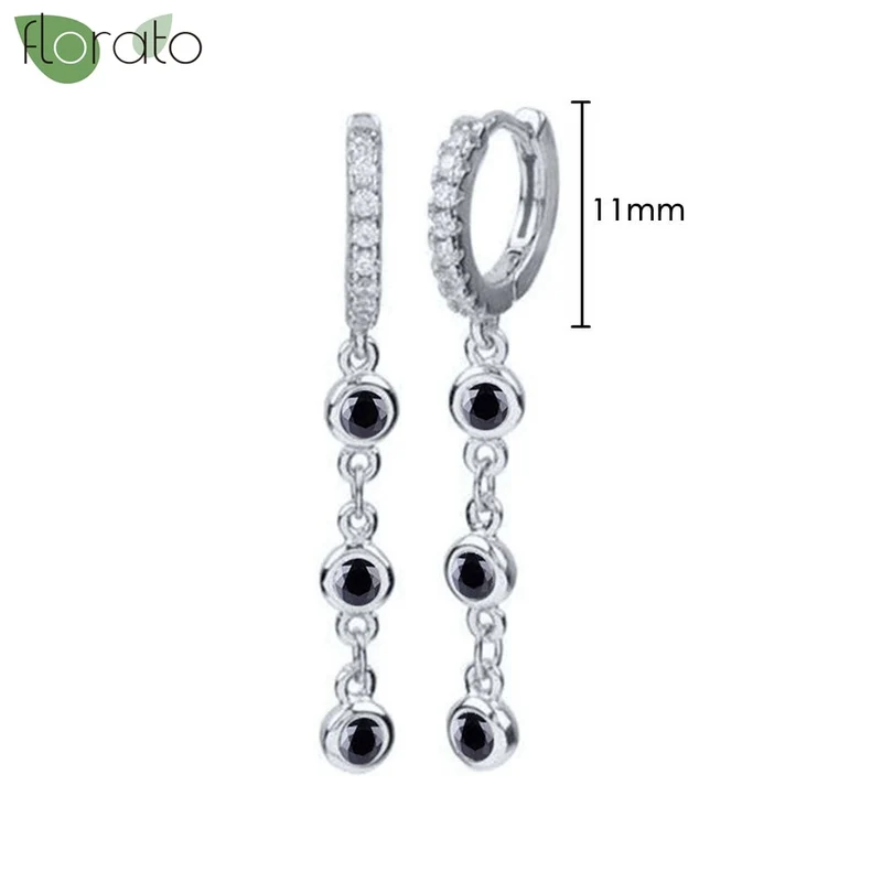 1 Paar Creolen aus 925 sterling Silber Schwarz Ohrringe Zirkonia Ohrstecker