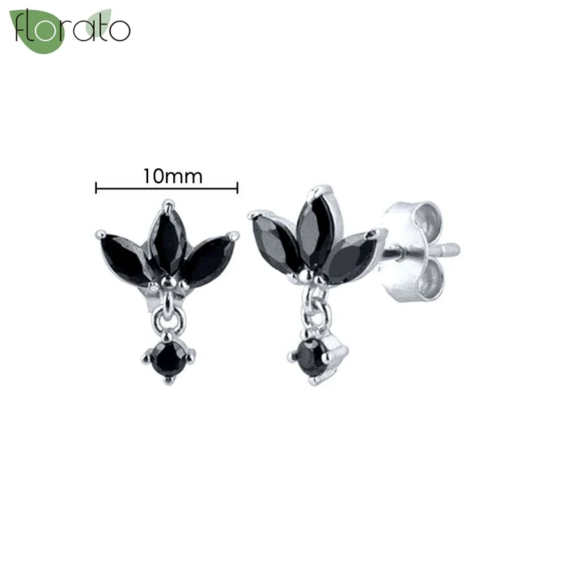 1 Paar Creolen aus 925 sterling Silber Schwarz Ohrringe Zirkonia Ohrstecker