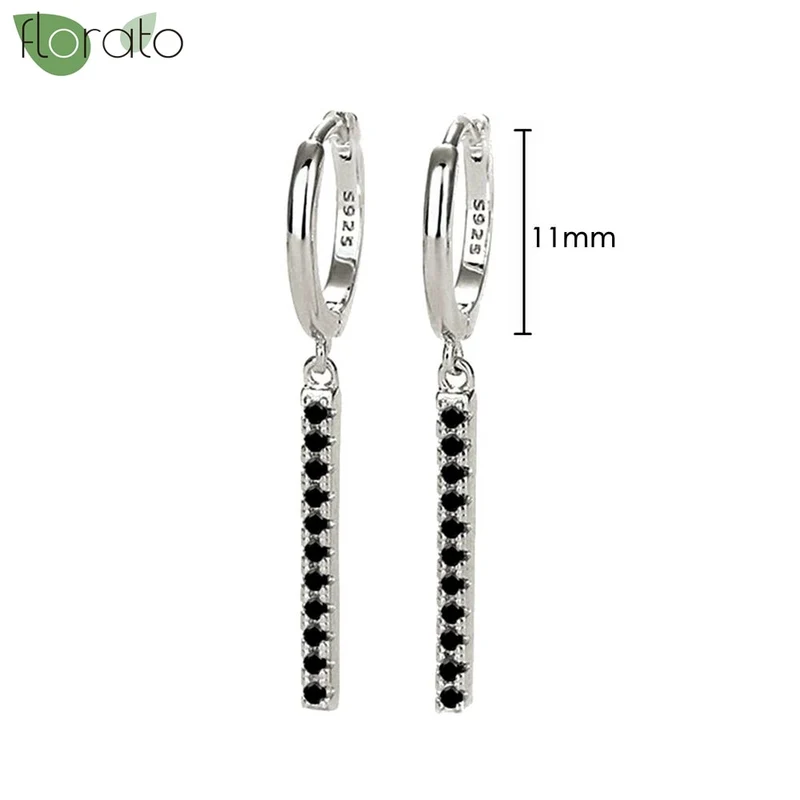 1 Paar Creolen aus 925 sterling Silber Schwarz Ohrringe Zirkonia Ohrstecker