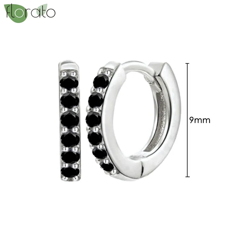 1 Paar Creolen aus 925 sterling Silber Schwarz Ohrringe Zirkonia Ohrstecker