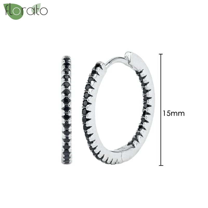1 Paar Creolen aus 925 sterling Silber Schwarz Ohrringe Zirkonia Ohrstecker