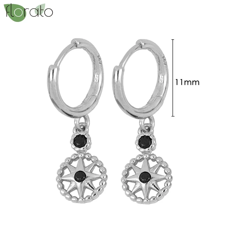 1 Paar Creolen aus 925 sterling Silber Schwarz Ohrringe Zirkonia Ohrstecker