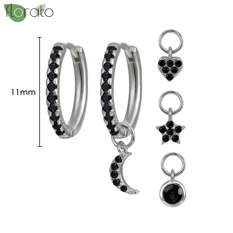 1 Paar Creolen aus 925 sterling Silber Schwarz Ohrringe Zirkonia Ohrstecker