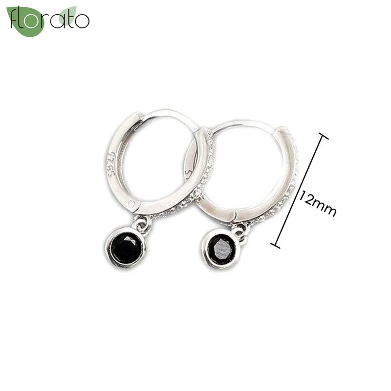 1 Paar Creolen aus 925 sterling Silber Schwarz Ohrringe Zirkonia Ohrstecker