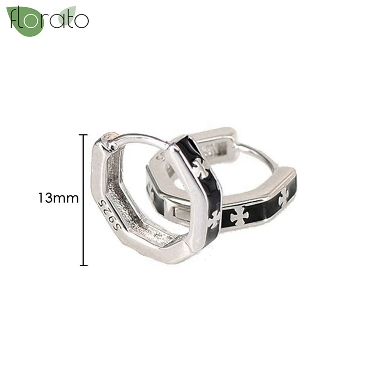 1 Paar Creolen aus 925 sterling Silber Schwarz Ohrringe Zirkonia Ohrstecker