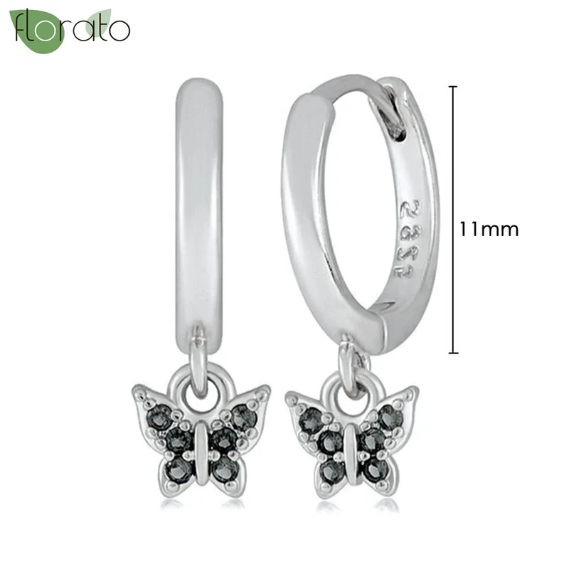 1 Paar Creolen aus 925 sterling Silber Schwarz Ohrringe Zirkonia Ohrstecker