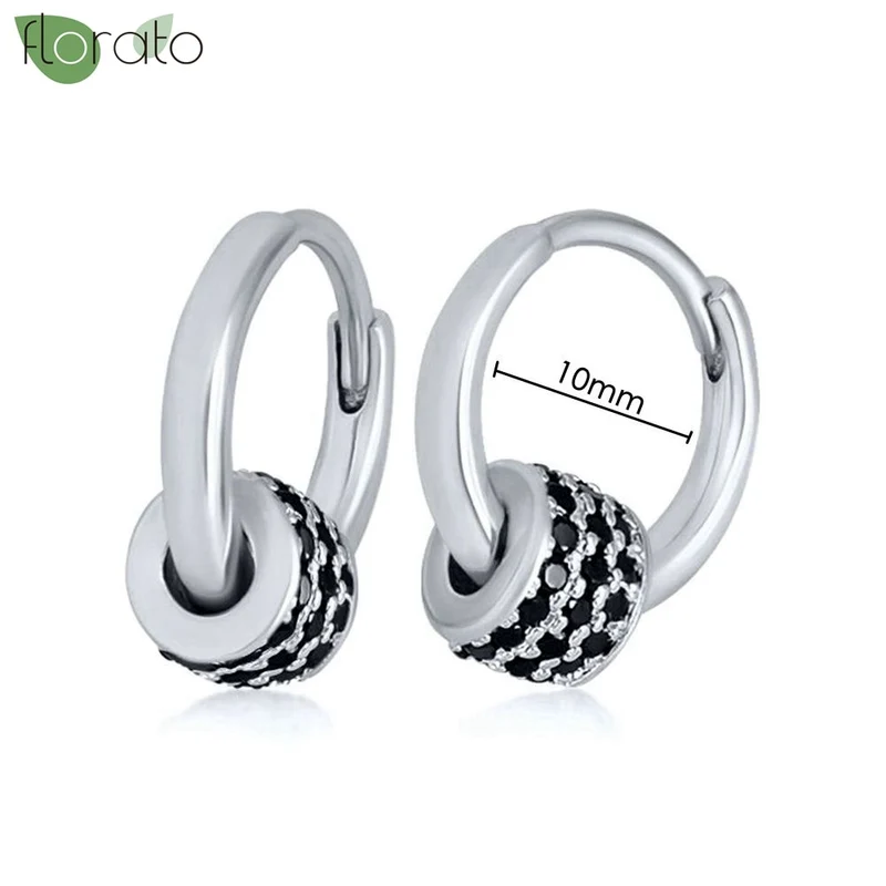 1 Paar Creolen aus 925 sterling Silber Schwarz Ohrringe Zirkonia Ohrstecker