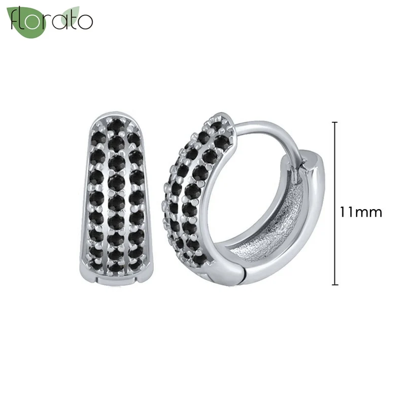 1 Paar Creolen aus 925 sterling Silber Schwarz Ohrringe Zirkonia Ohrstecker
