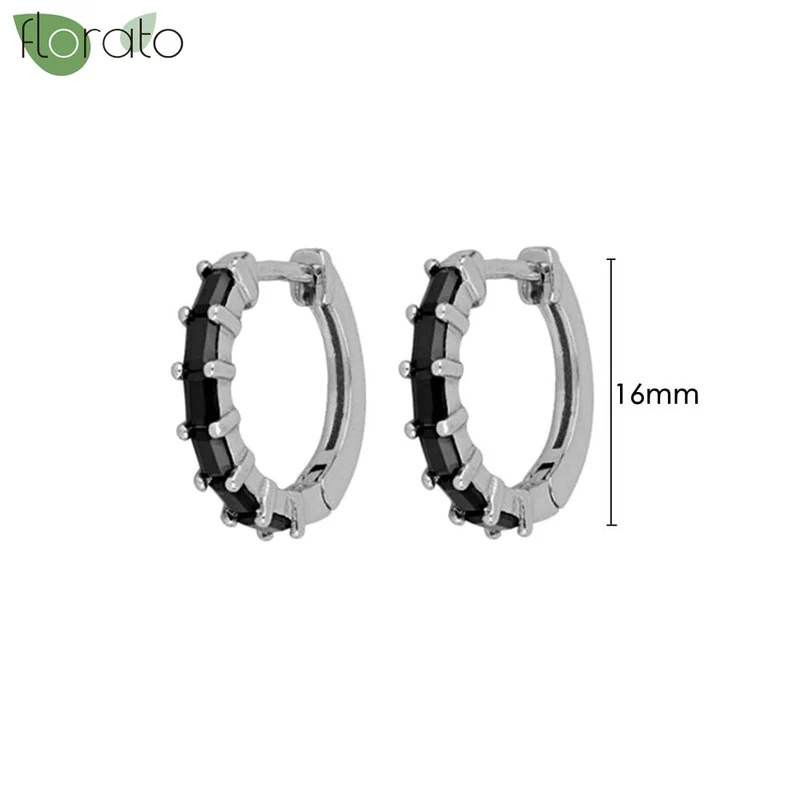 1 Paar Creolen aus 925 sterling Silber Schwarz Ohrringe Zirkonia Ohrstecker
