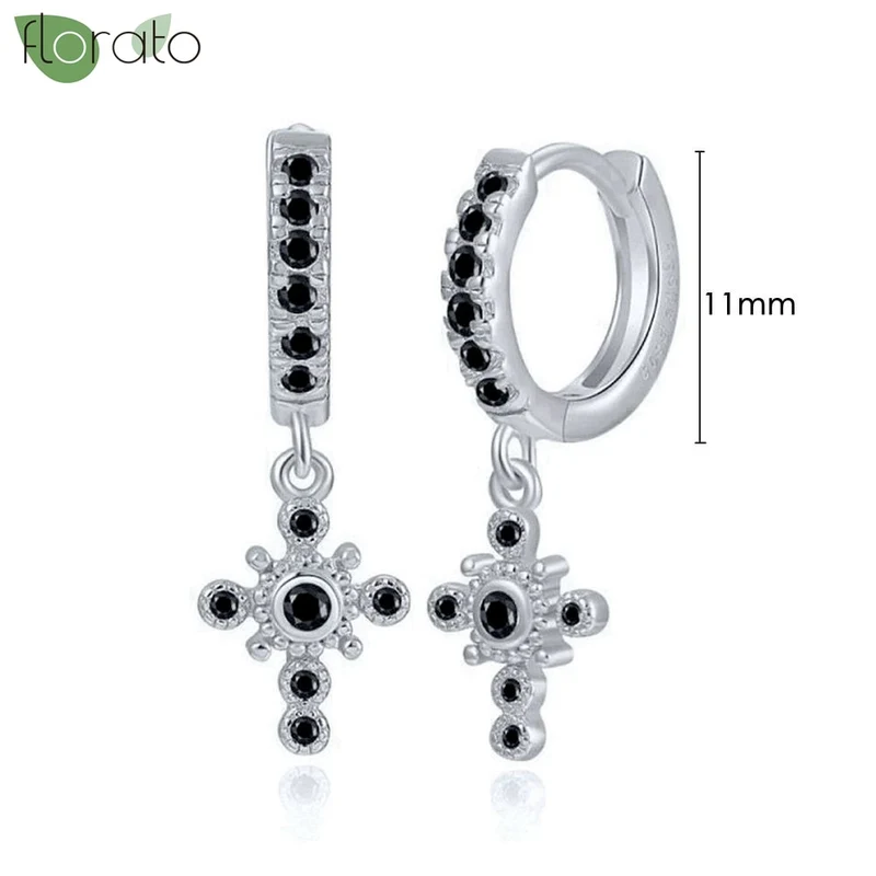 1 Paar Creolen aus 925 sterling Silber Schwarz Ohrringe Zirkonia Ohrstecker