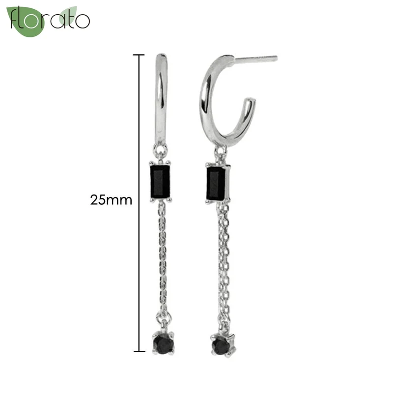 1 Paar Creolen aus 925 sterling Silber Schwarz Ohrringe Zirkonia Ohrstecker