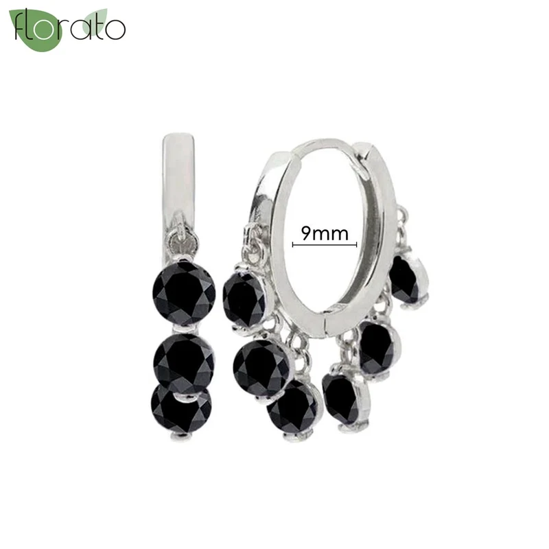 1 Paar Creolen aus 925 sterling Silber Schwarz Ohrringe Zirkonia Ohrstecker