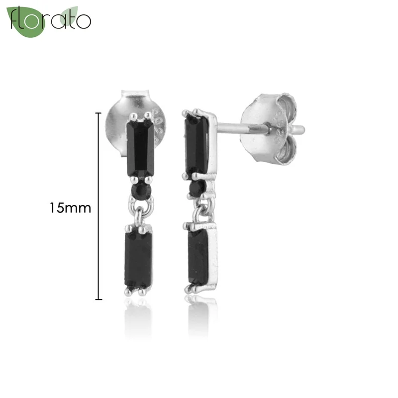 1 Paar Creolen aus 925 sterling Silber Schwarz Ohrringe Zirkonia Ohrstecker