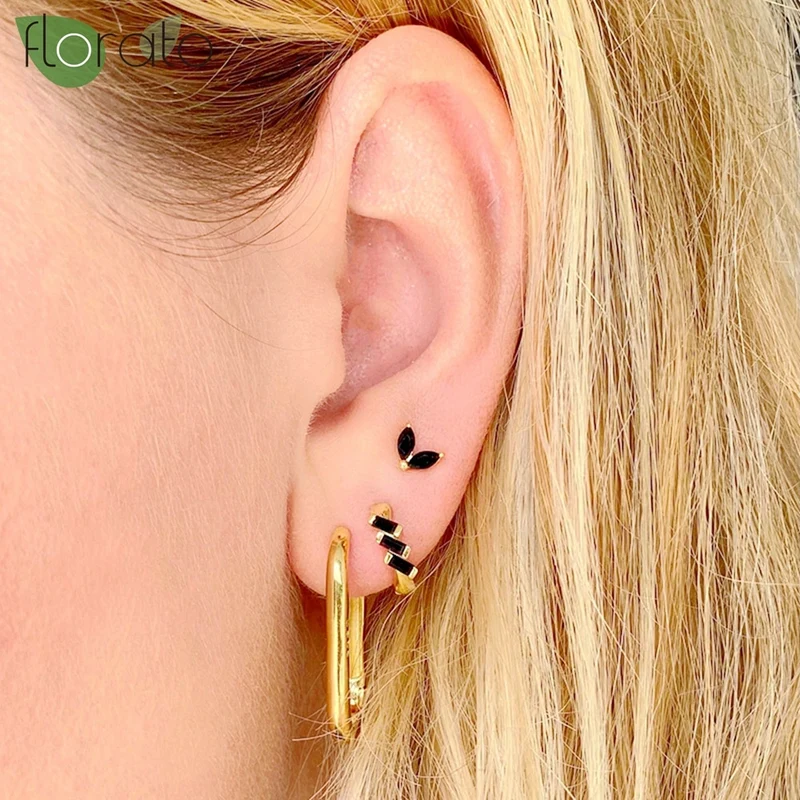 1 Paar Creolen aus 925 sterling Silber Gold Ohrringe Zirkonia Ohrstecker