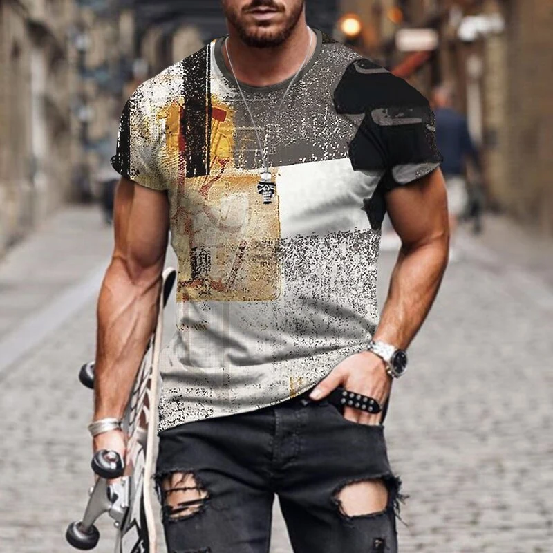 Herren Fashion Vintage 3D T-Shirt Rundhals Unisex Sommer Streetwear