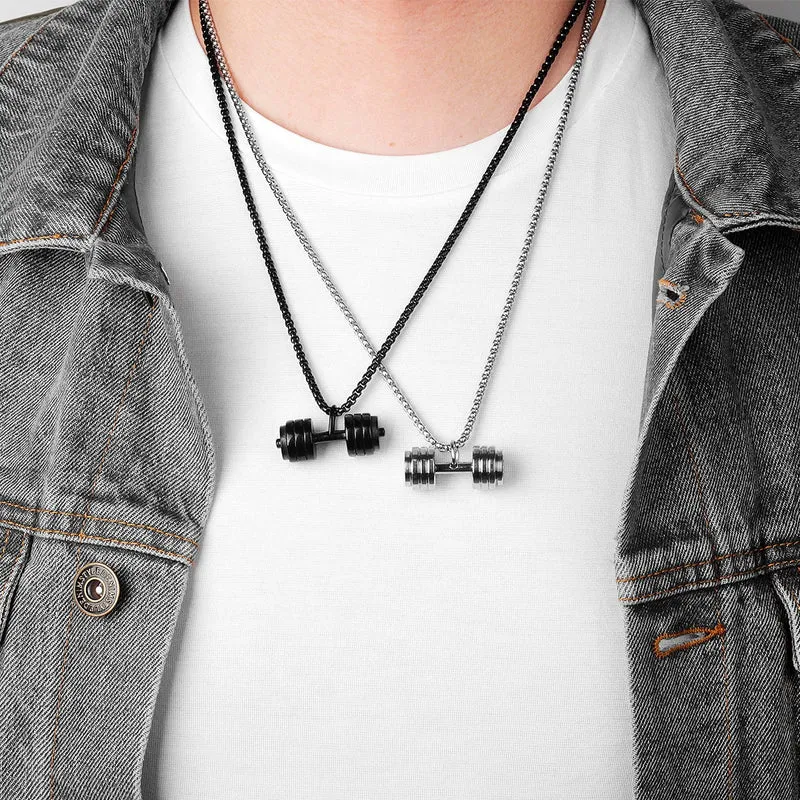 Halskette Anhänger Edelstahl Hantel Scheibe Gewicht Fitness Gym Bodybuilding Schmuck Geschenk
