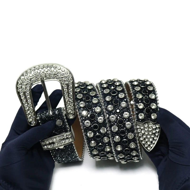 Damen Jeans Gürtel Herren Strass Gürtel mit Nieten Besetzt NEU