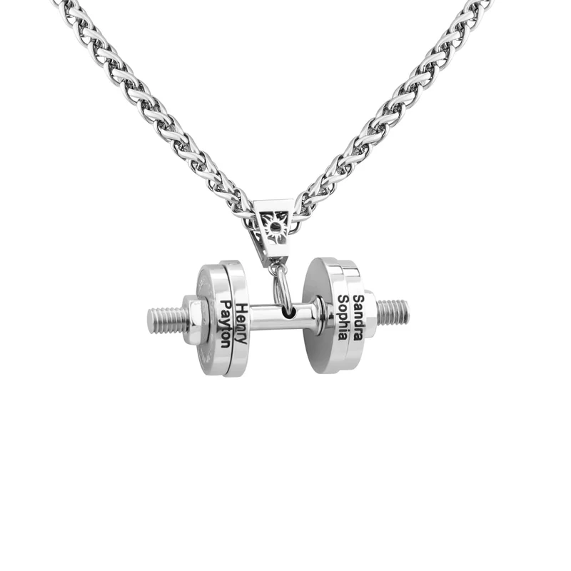 Halskette + Anhänger Edelstahl Hantel Scheibe Gewicht Fitness Gym Bodybuilding Schmuck Geschenk