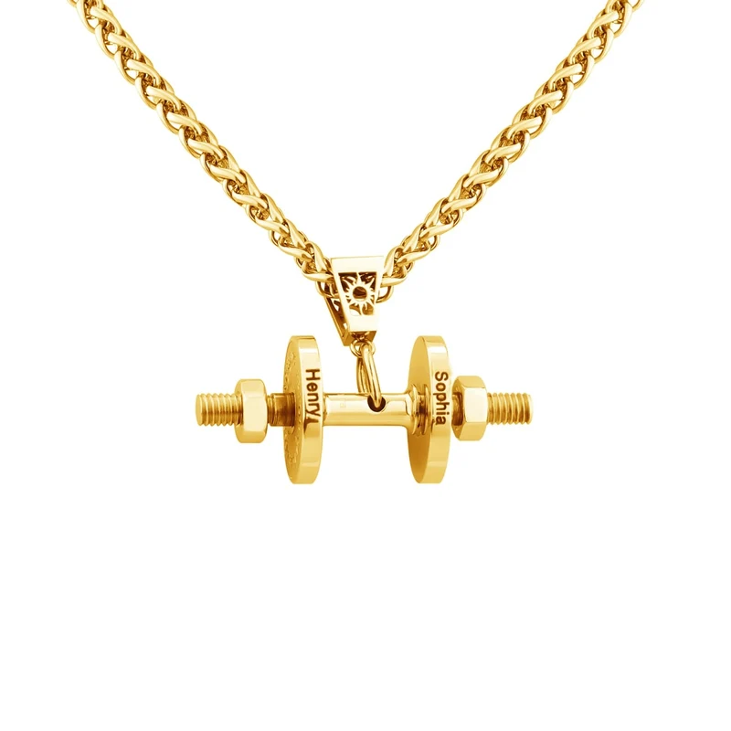 Halskette + Anhänger Edelstahl Hantel Scheibe Gewicht Fitness Gym Bodybuilding Schmuck Geschenk