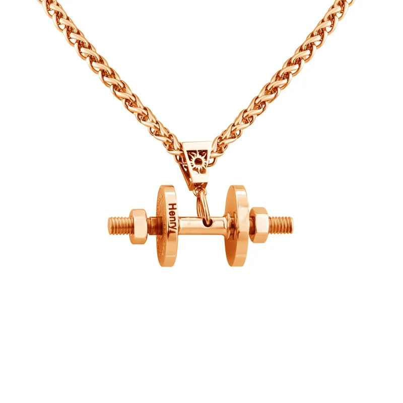 Halskette + Anhänger Edelstahl Hantel Scheibe Gewicht Fitness Gym Bodybuilding Schmuck Geschenk